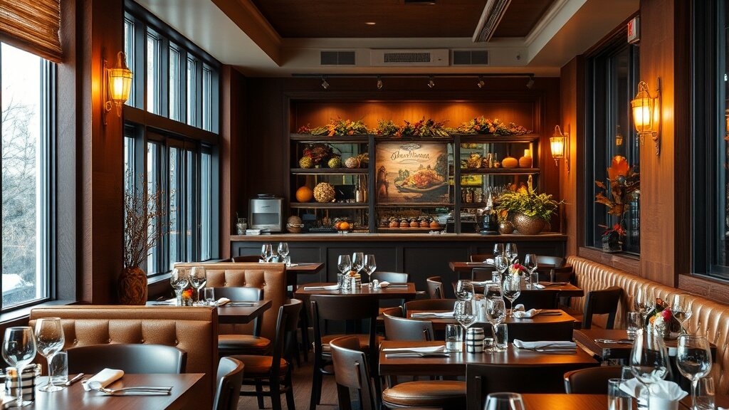 Cozy restaurant interior set for autumn dining in Toronto