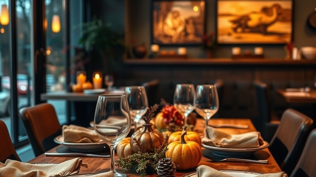 Cozy restaurant table set for an autumn holiday dinner in Vancouver